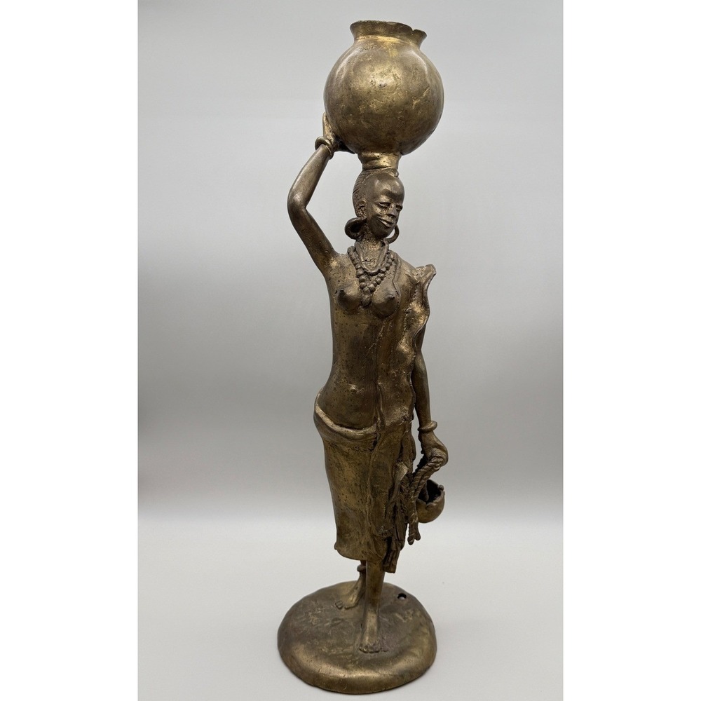 Vintage African Bronze Woman Statue Burkina Faso Ouagadougou Sculpture 19in